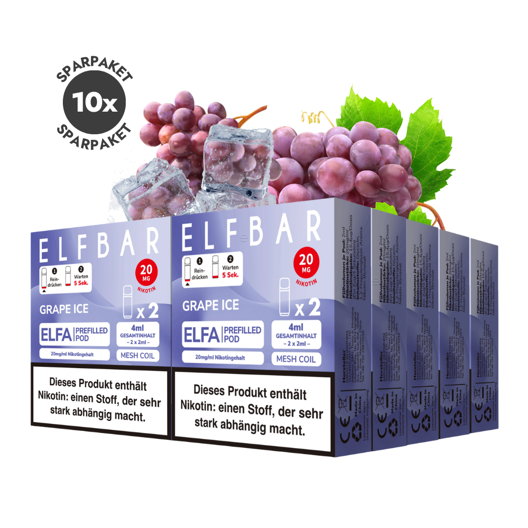 PRESALE *NEU* Elfbar ELFA Pods - 10x Grape Ice | Spar Paket - Smoke & Co.